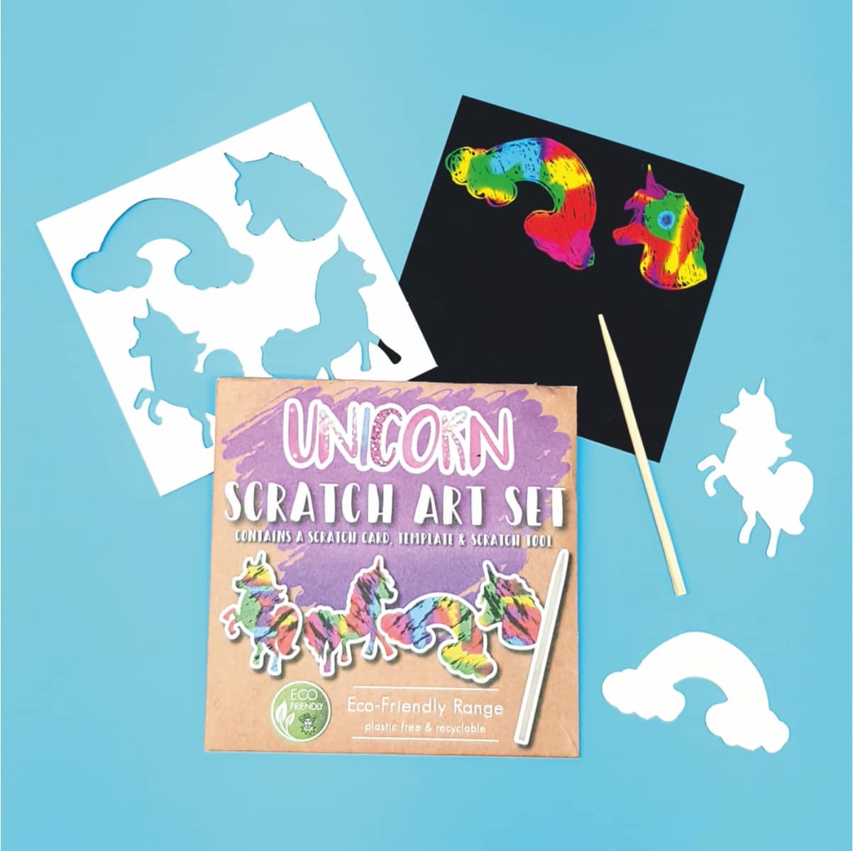 Kreativ-Set aus nachhaltigen Materialien mit farbenfrohen Fantasy-Motiven