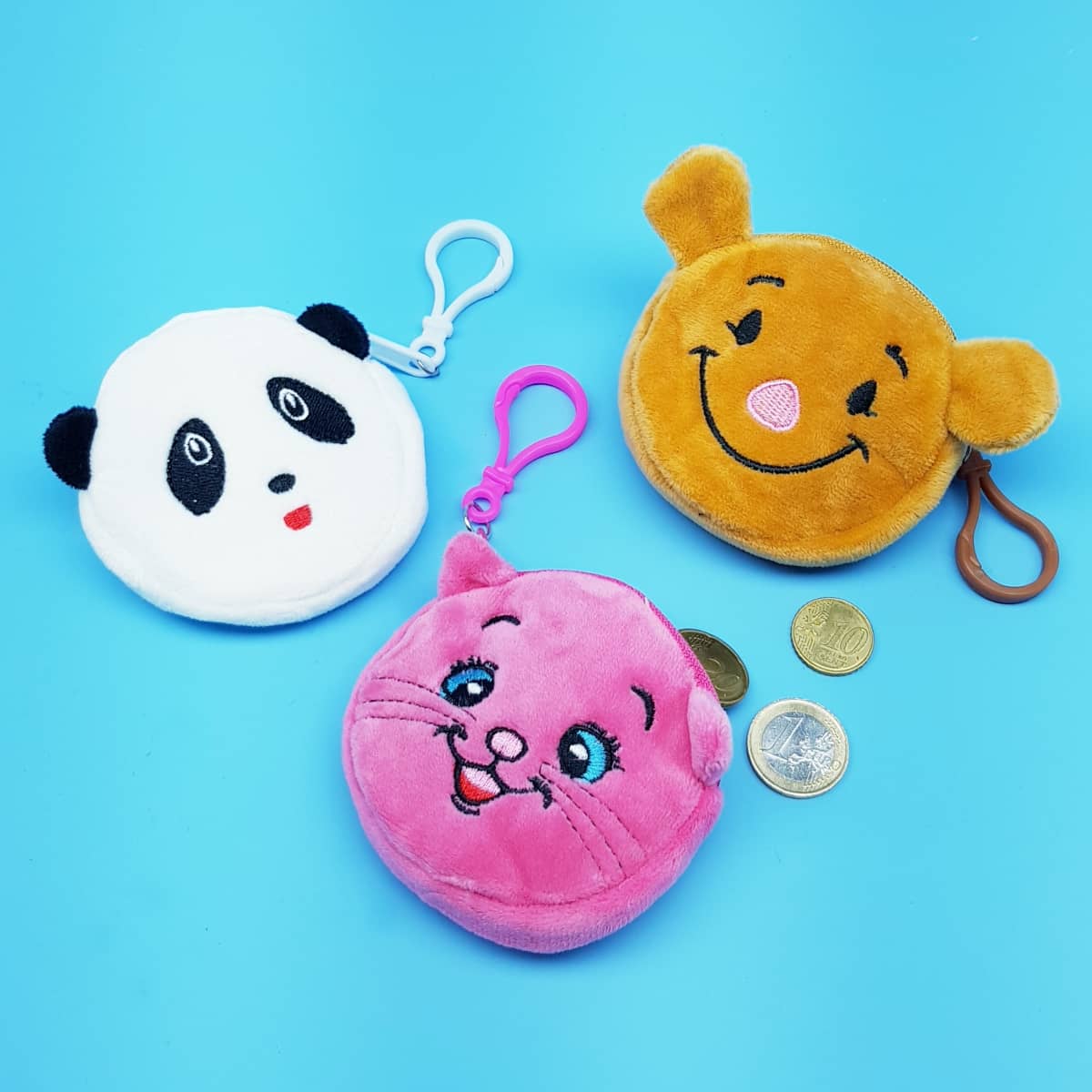 Plüsch-Minibörsen Geldbörsen aus Plüsch-Material mit Tiergesichtern