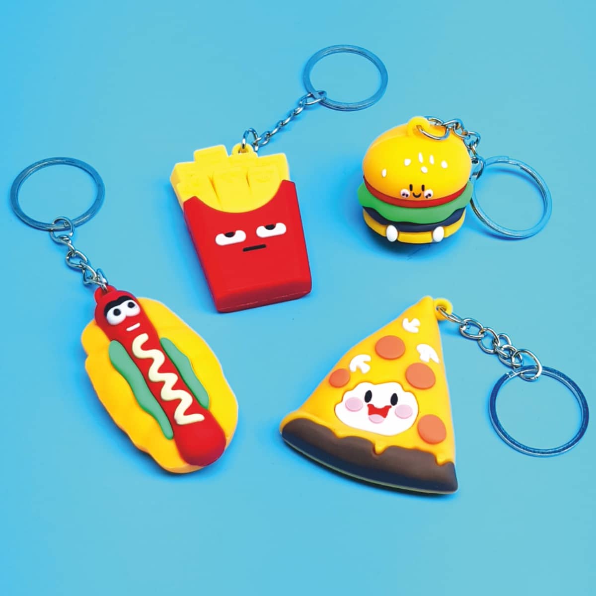 Schlüsselanhänger Fast Food Burger Pizza Pommes Hotdog als Knautsch-Anhänger witzig und nützlich