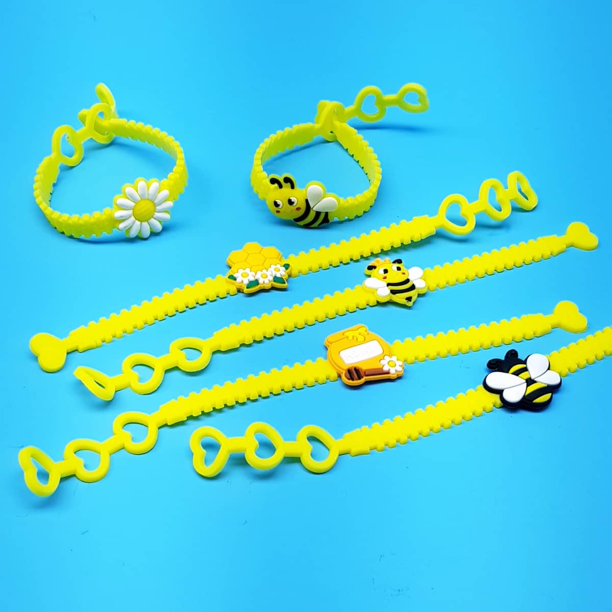 Silikon-Armbänder Bienchen Modeschmuck für Kinder mit Bienen- und Blumenmotiven