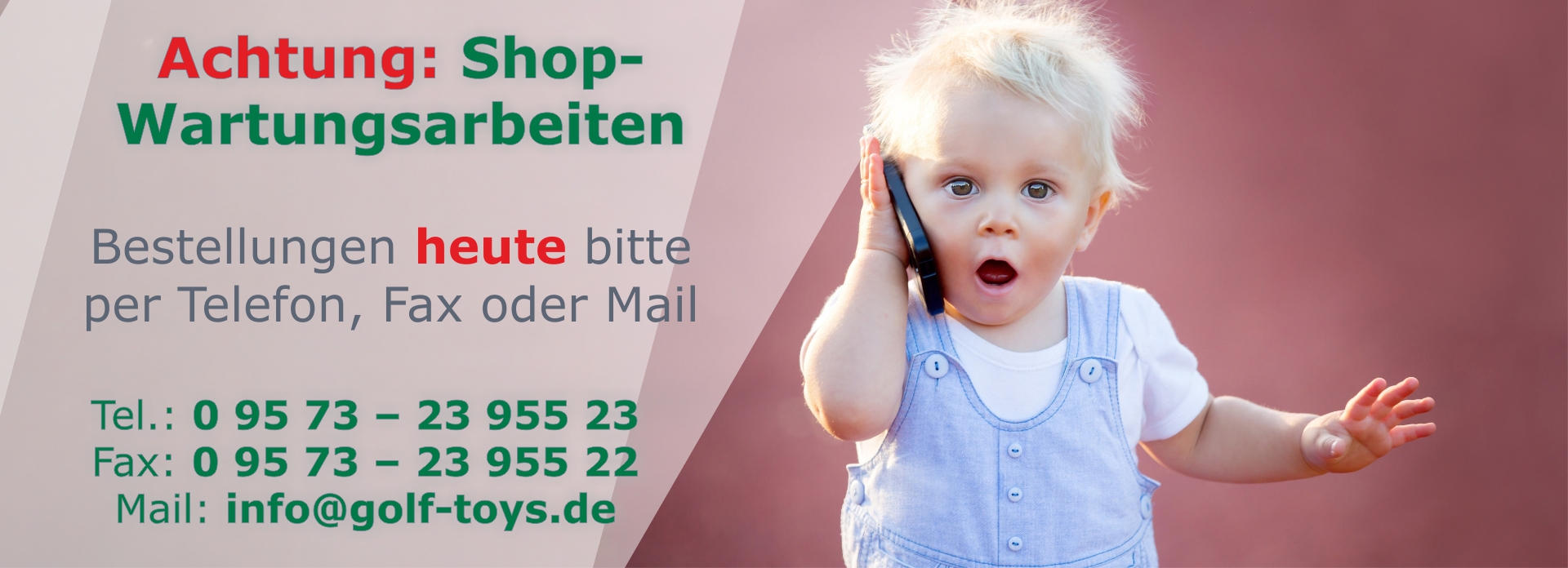 Wartungspause Online-Shop golf toys