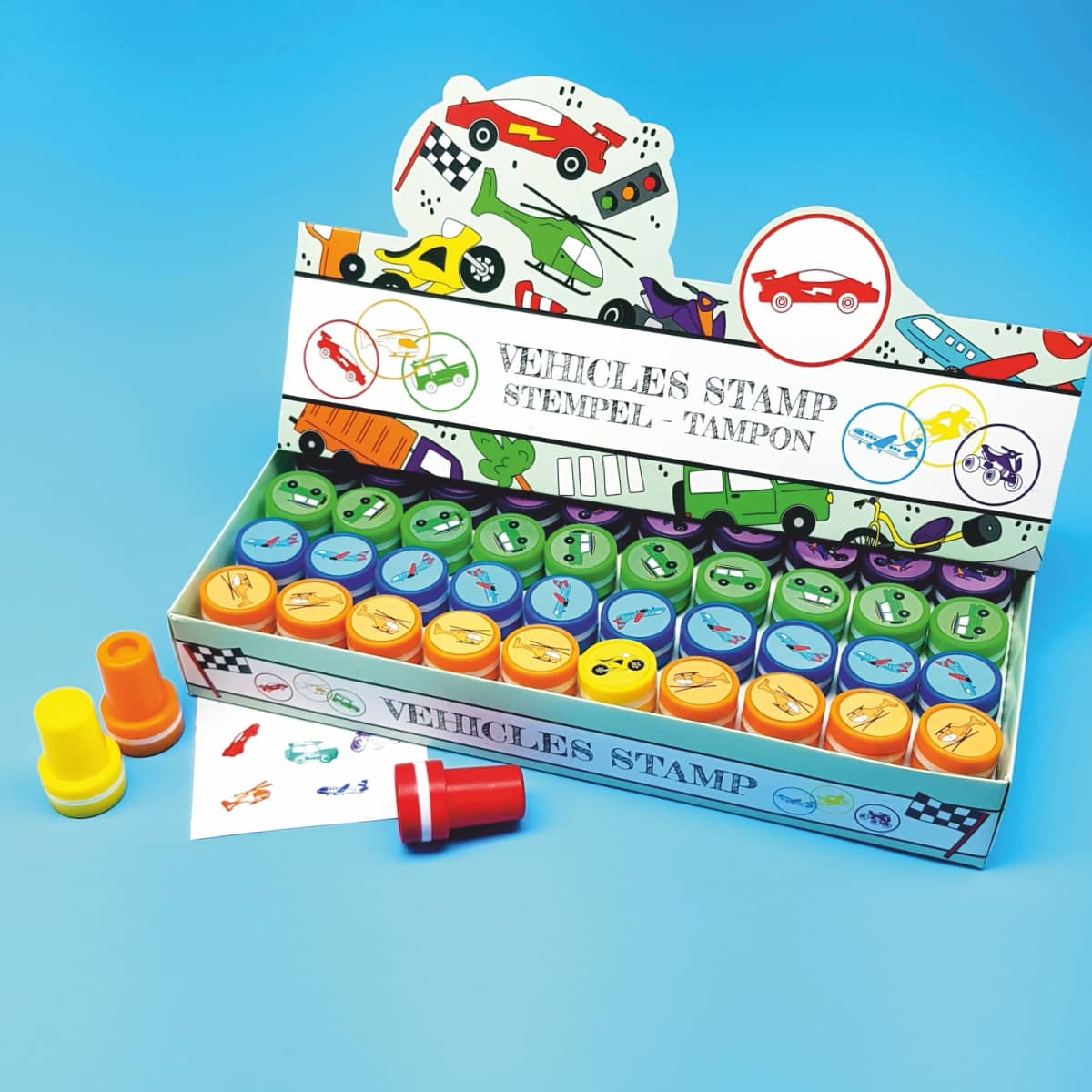 Stempel Fahrzeuge Schreibwaren Kreativspielzeug zum Ausmalen mit Fahrzeug- und Flugzeug-Motiven bunte Stempelkissen