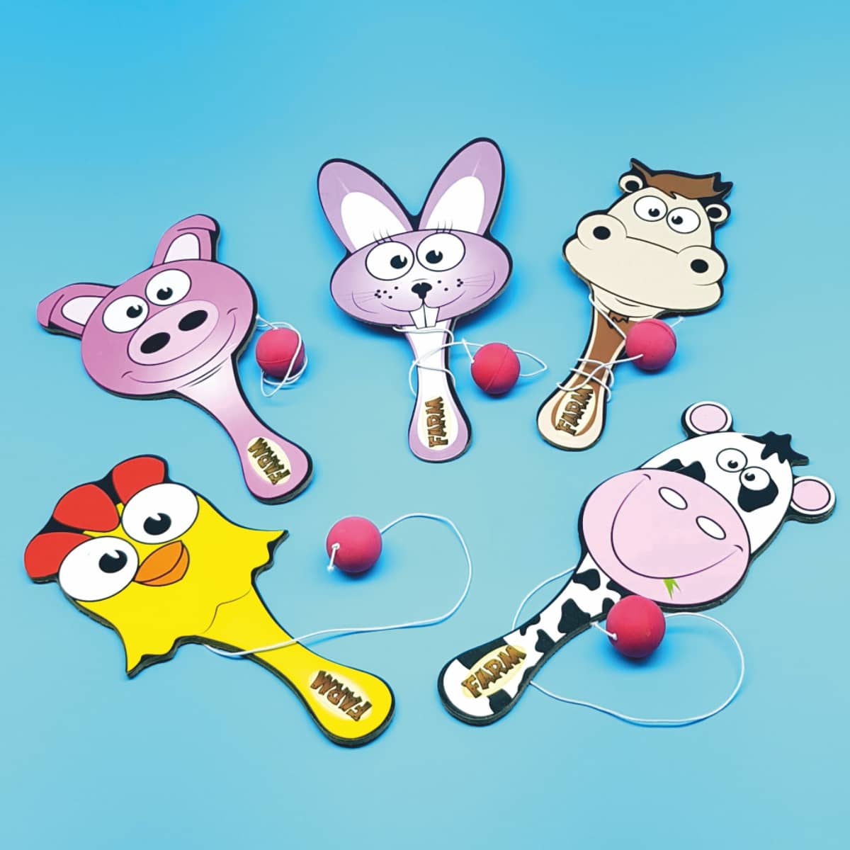 Holz-Paddle-Ball-Spiele-Farm Nachhaltiges Holzschläger-Set mit Gummiball