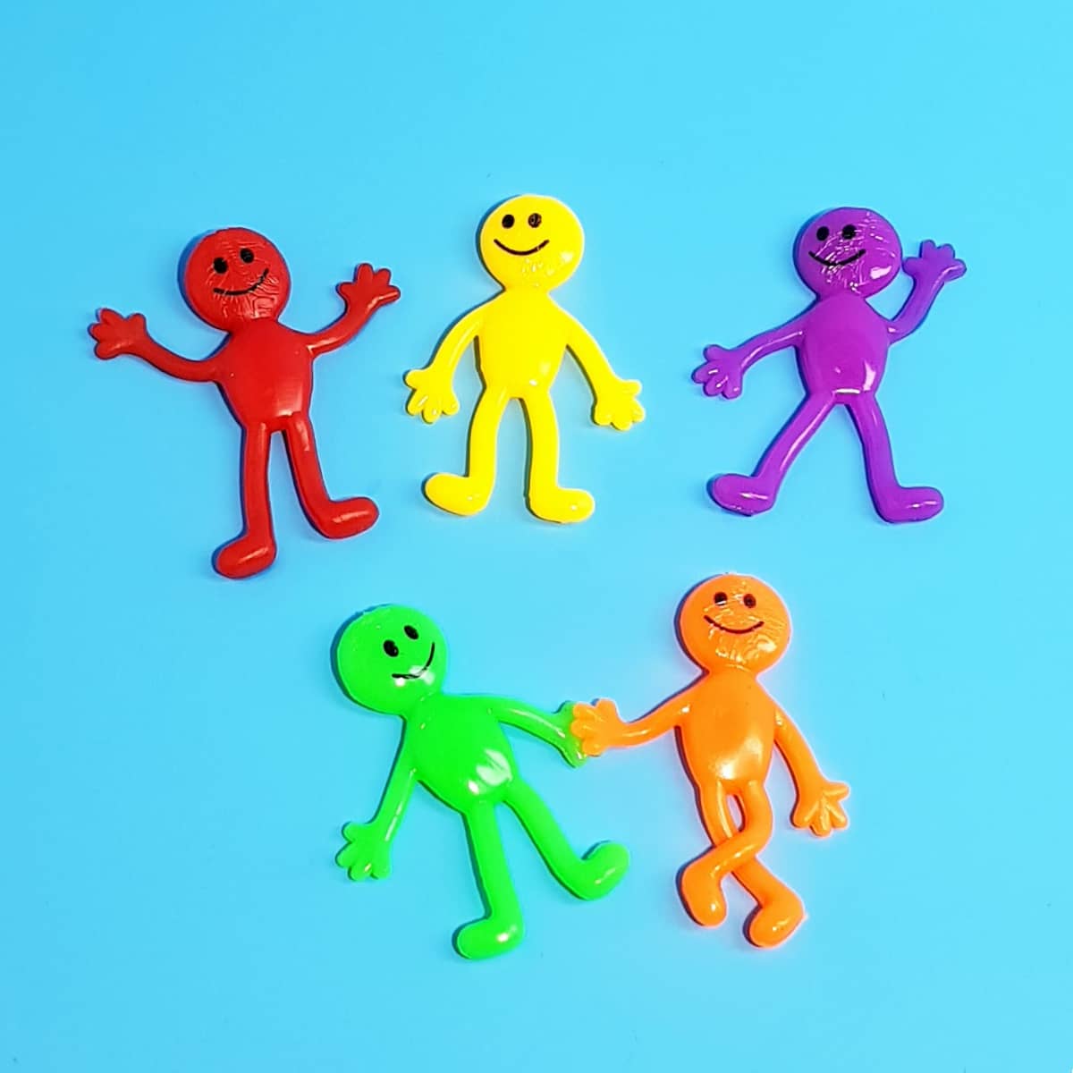 Stretch-Smileys Flexible und dehnbare Figuren mit lachenden Gesichtern in bunten Farben