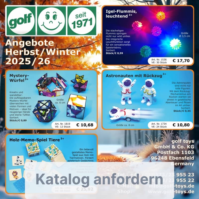 Aktuelle Angebote golf toys per Post anfordern